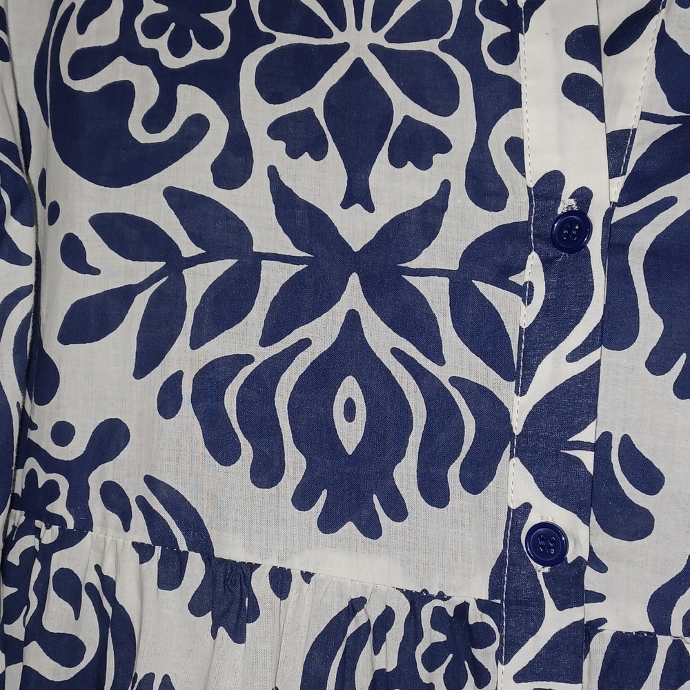 ZARA Blue White Print Midi Shirt Dress 100% Cotton Size XXL Button Down Front - Picture 4 of 5